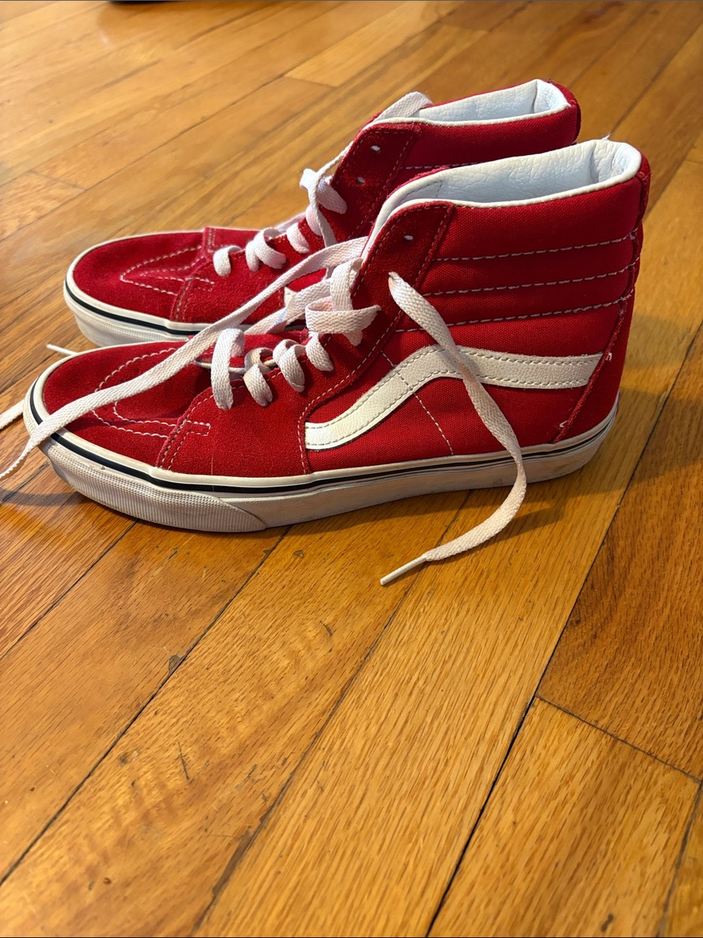 Vans Kids Red High-Top Sneakers with White Stripe
